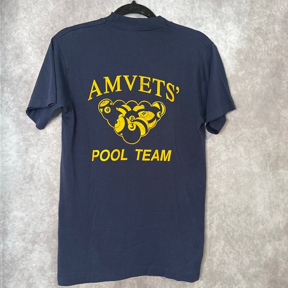 Screen Stars Other - VTG 80’s Single Stitch AMVETS Pool Team Tee Size Medium Navy Blue Screen Stars